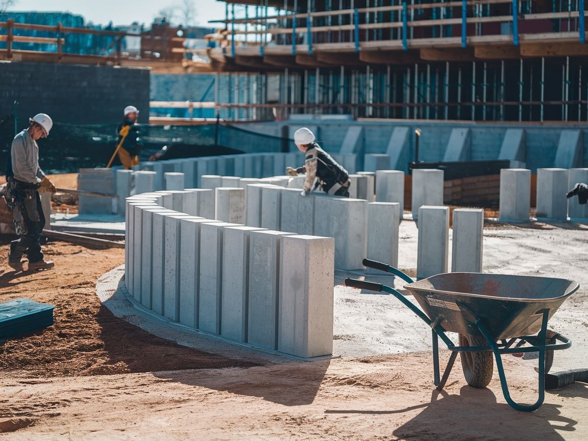 Zbliżenie na betonowe segmenty palisady